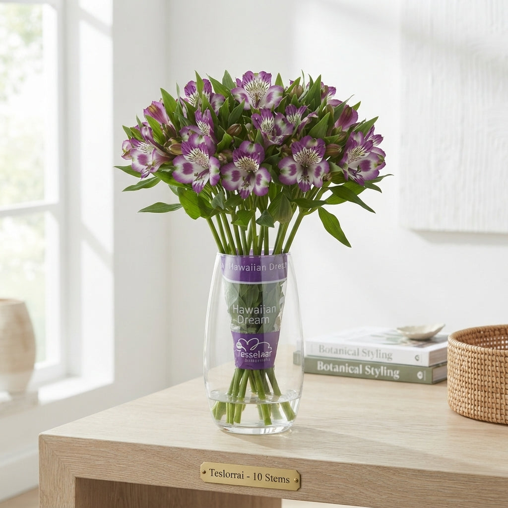 Purple and White Alstroemeria Cut Flowers – 70cm Stems